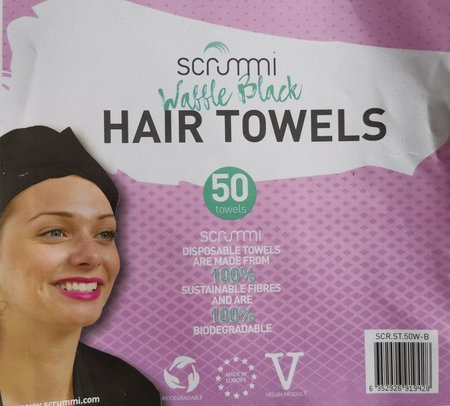 Scrummi De Luxe Waffle Black Hair Towels 50 stuks 80x40cm composteerbaar
